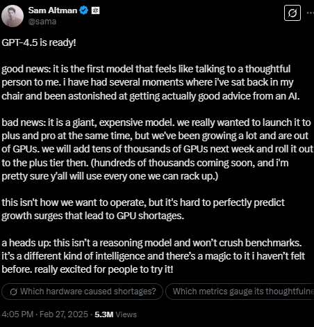 Sam Altman says that OpenAI is out of GPUs- Jack Mateo News